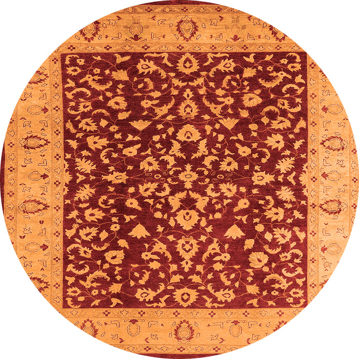 Round Machine Washable Oriental Orange Industrial Area Rugs, wshurb667org