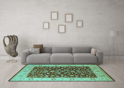 Machine Washable Oriental Turquoise Industrial Area Rugs in a Living Room,, wshurb667turq