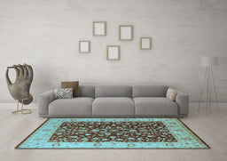 Machine Washable Oriental Light Blue Industrial Rug in a Living Room, wshurb667lblu