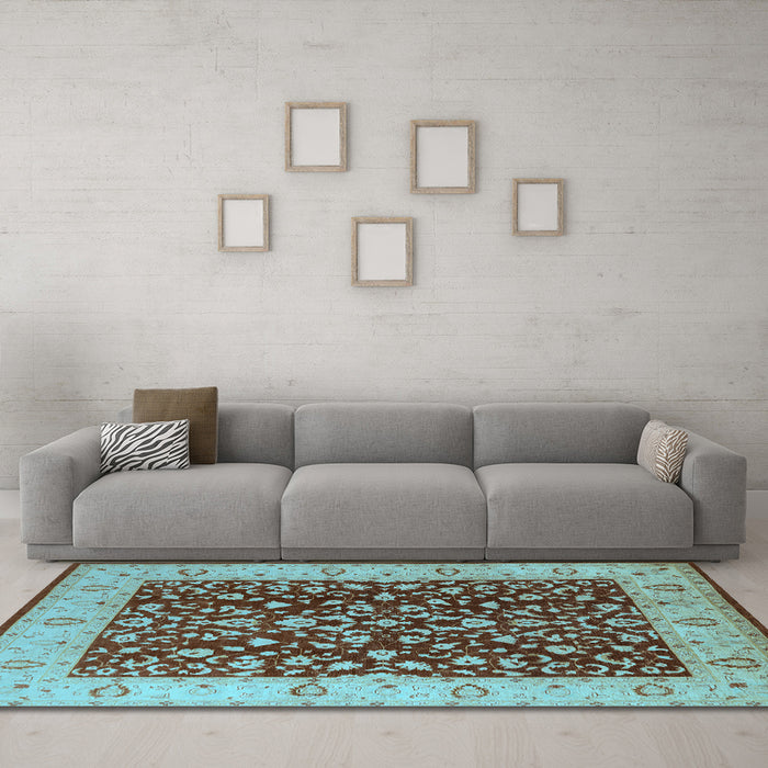 Machine Washable Oriental Light Blue Industrial Rug in a Living Room, wshurb667lblu