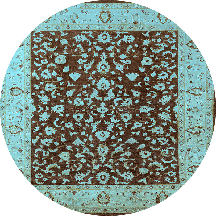 Round Machine Washable Oriental Light Blue Industrial Rug, wshurb667lblu