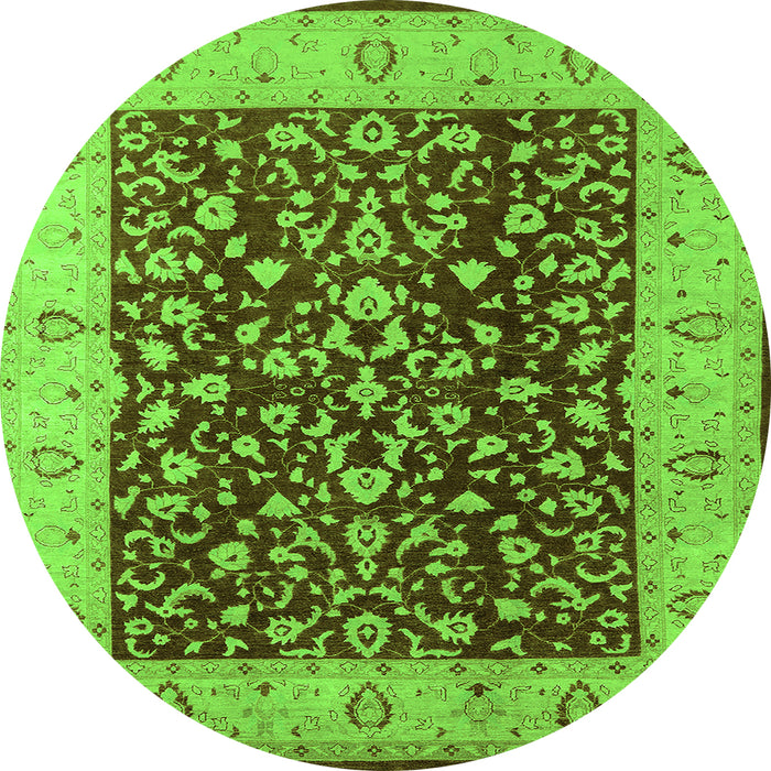 Round Machine Washable Oriental Green Industrial Area Rugs, wshurb667grn