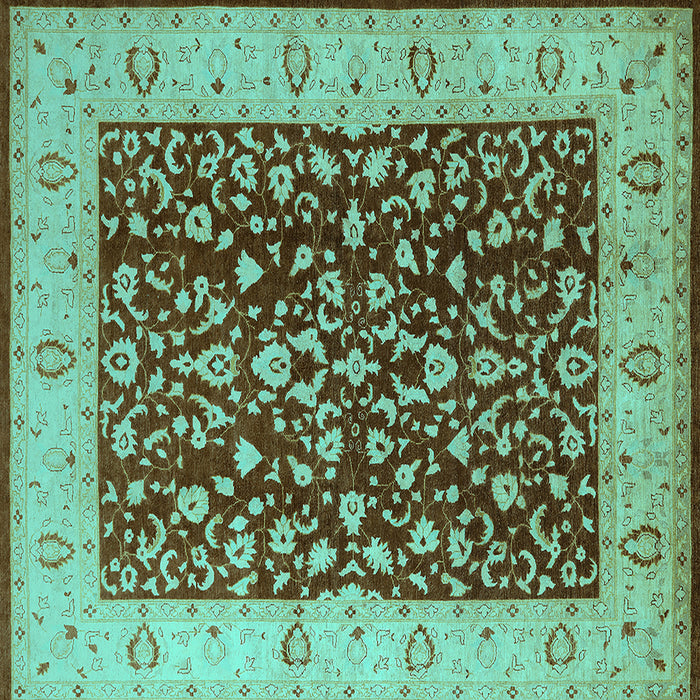 Square Machine Washable Oriental Turquoise Industrial Area Rugs, wshurb667turq