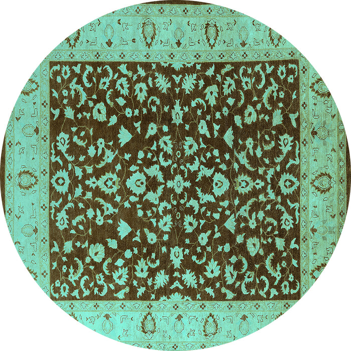 Round Machine Washable Oriental Turquoise Industrial Area Rugs, wshurb667turq