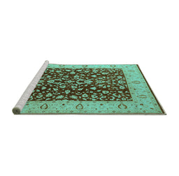 Sideview of Machine Washable Oriental Turquoise Industrial Area Rugs, wshurb667turq