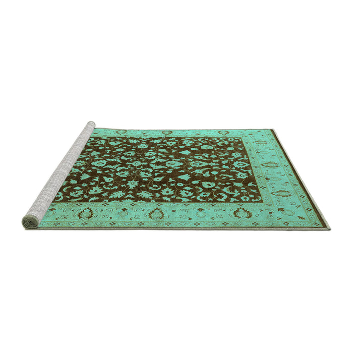 Sideview of Machine Washable Oriental Turquoise Industrial Area Rugs, wshurb667turq