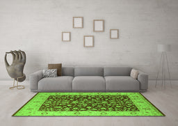 Machine Washable Oriental Green Industrial Area Rugs in a Living Room,, wshurb667grn
