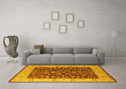 Machine Washable Oriental Yellow Industrial Rug in a Living Room, wshurb667yw