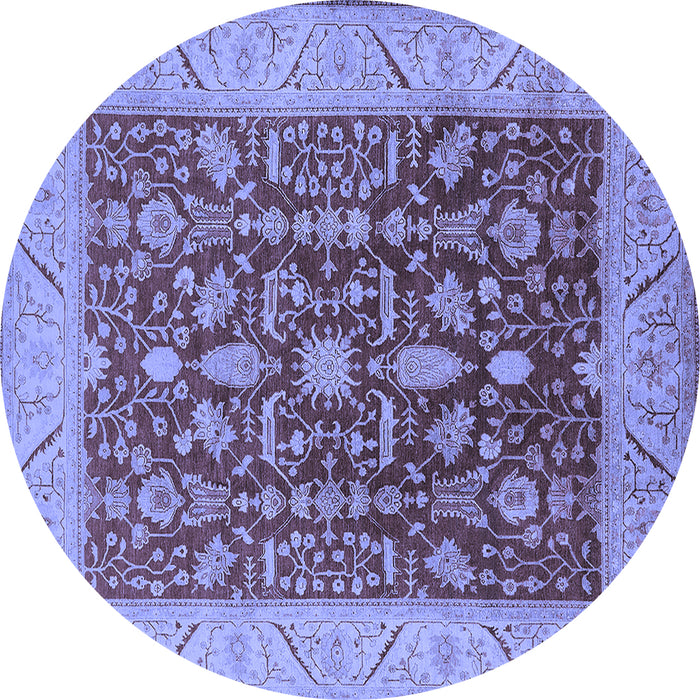 Round Machine Washable Oriental Blue Industrial Rug, wshurb668blu