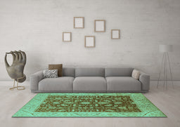 Machine Washable Oriental Turquoise Industrial Area Rugs in a Living Room,, wshurb668turq