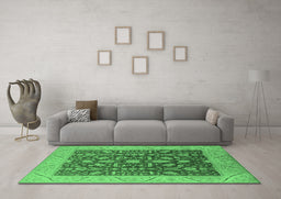 Machine Washable Oriental Emerald Green Industrial Area Rugs in a Living Room,, wshurb668emgrn