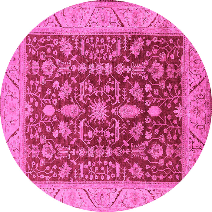 Round Machine Washable Oriental Pink Industrial Rug, wshurb668pnk