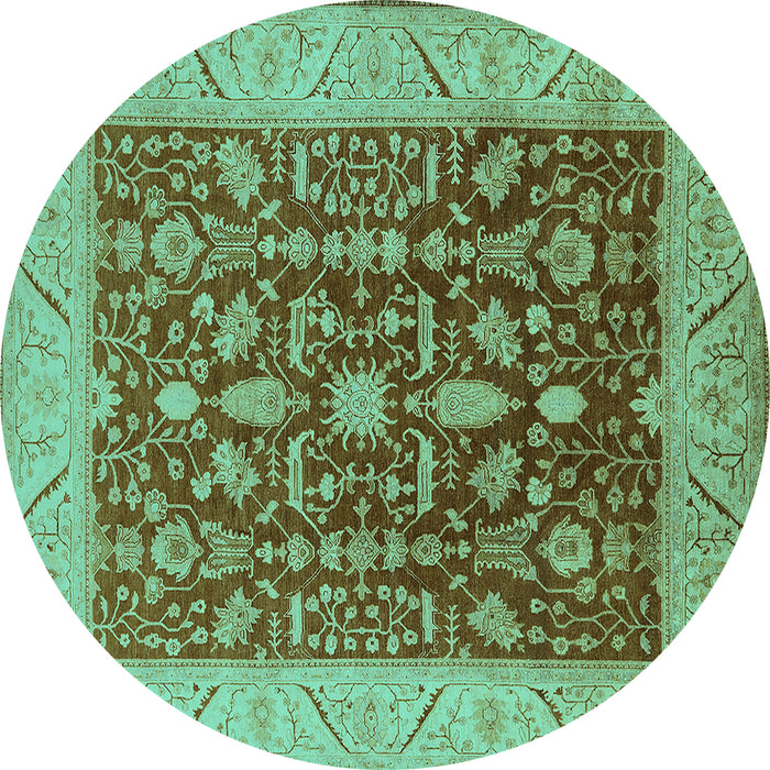 Round Machine Washable Oriental Turquoise Industrial Area Rugs, wshurb668turq