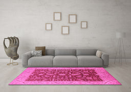 Machine Washable Oriental Pink Industrial Rug in a Living Room, wshurb668pnk