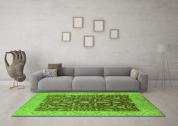 Machine Washable Oriental Green Industrial Area Rugs in a Living Room,, wshurb668grn