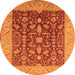 Round Machine Washable Oriental Orange Industrial Area Rugs, wshurb668org