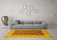 Machine Washable Oriental Yellow Industrial Rug, wshurb668yw