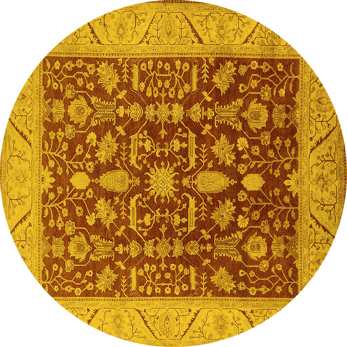 Round Machine Washable Oriental Yellow Industrial Rug, wshurb668yw