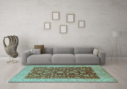 Machine Washable Oriental Light Blue Industrial Rug in a Living Room, wshurb668lblu