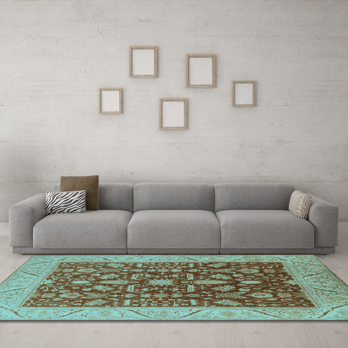 Machine Washable Oriental Light Blue Industrial Rug in a Living Room, wshurb668lblu