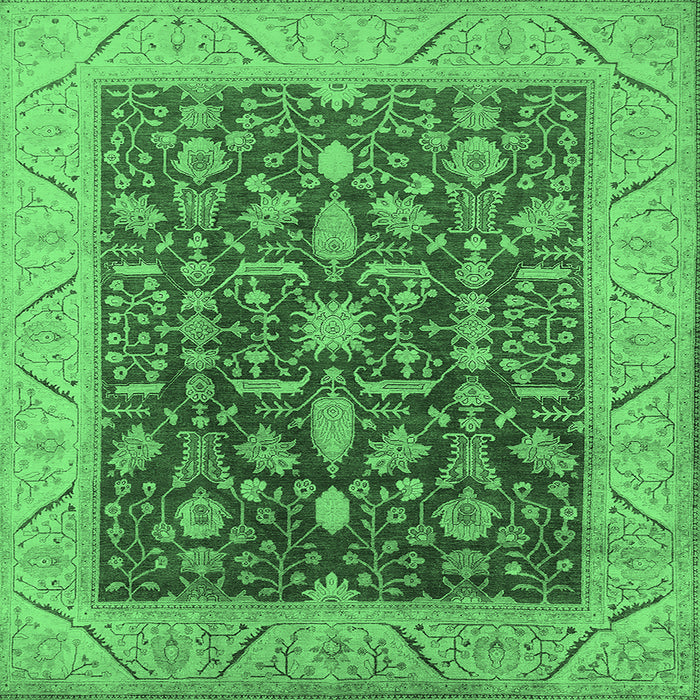 Square Machine Washable Oriental Emerald Green Industrial Area Rugs, wshurb668emgrn