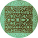 Round Oriental Turquoise Industrial Rug, urb668turq