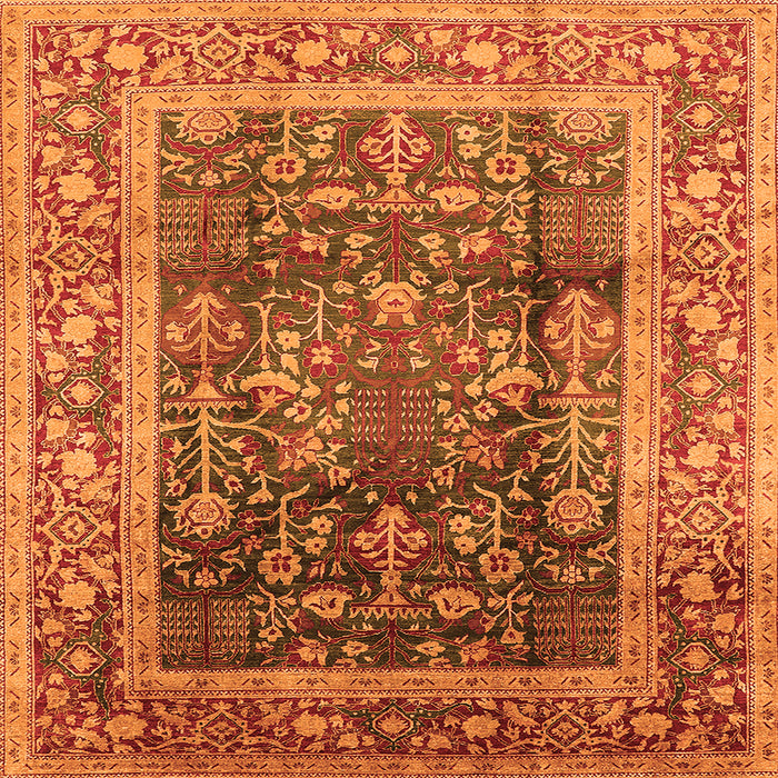 Square Machine Washable Oriental Orange Industrial Area Rugs, wshurb669org