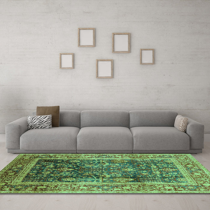 Machine Washable Oriental Turquoise Industrial Area Rugs in a Living Room,, wshurb669turq