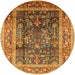 Round Mid-Century Modern Fire Brick Red Oriental Rug, urb669