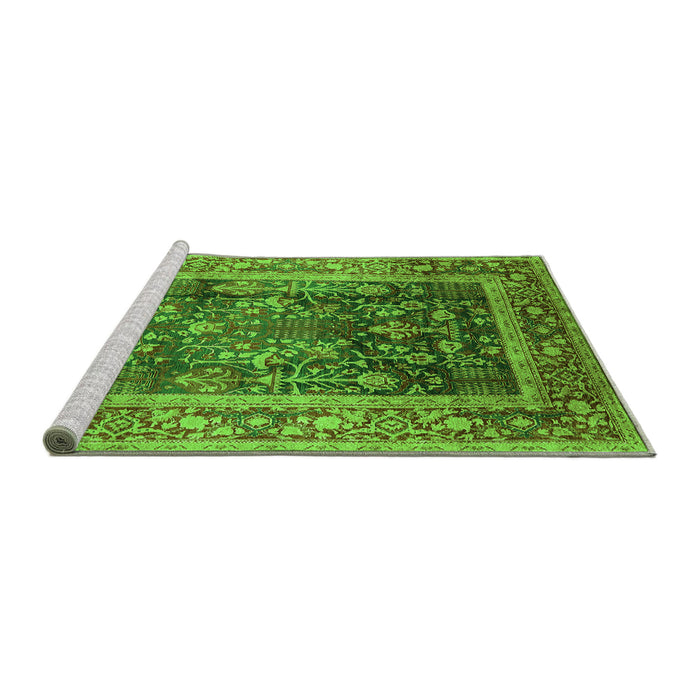 Sideview of Machine Washable Oriental Green Industrial Area Rugs, wshurb669grn