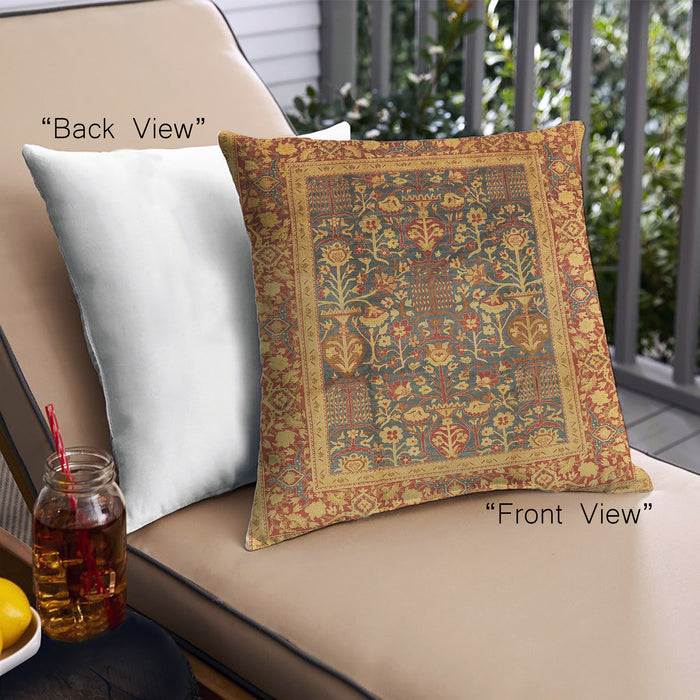 Front View of Mid-Century Modern Urban Square Fire Brick Red Throw Pillow, 18 inch by 18 inch, pwurb669