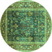 Round Oriental Turquoise Industrial Rug, urb669turq