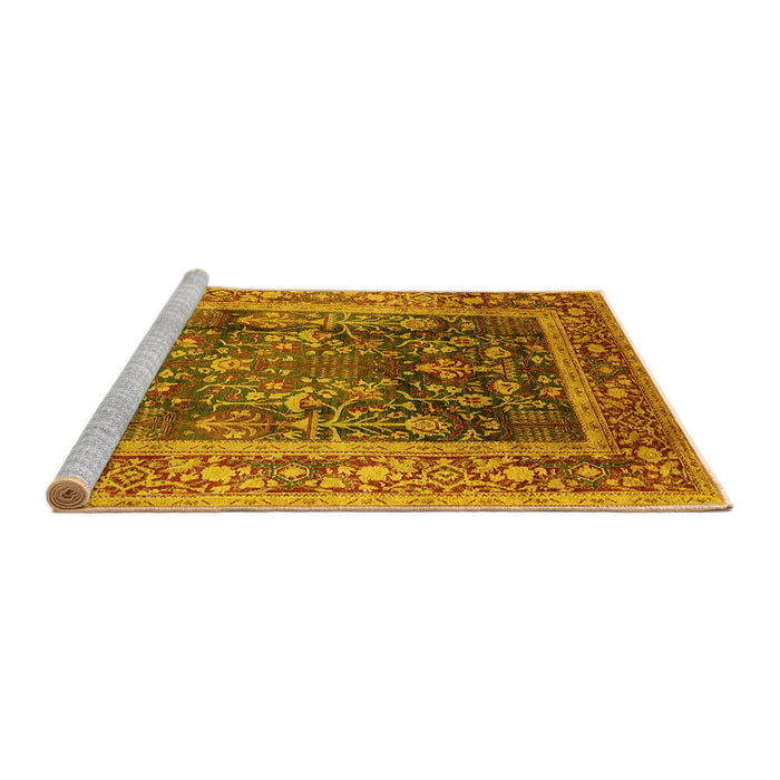 Sideview of Machine Washable Oriental Yellow Industrial Rug, wshurb669yw