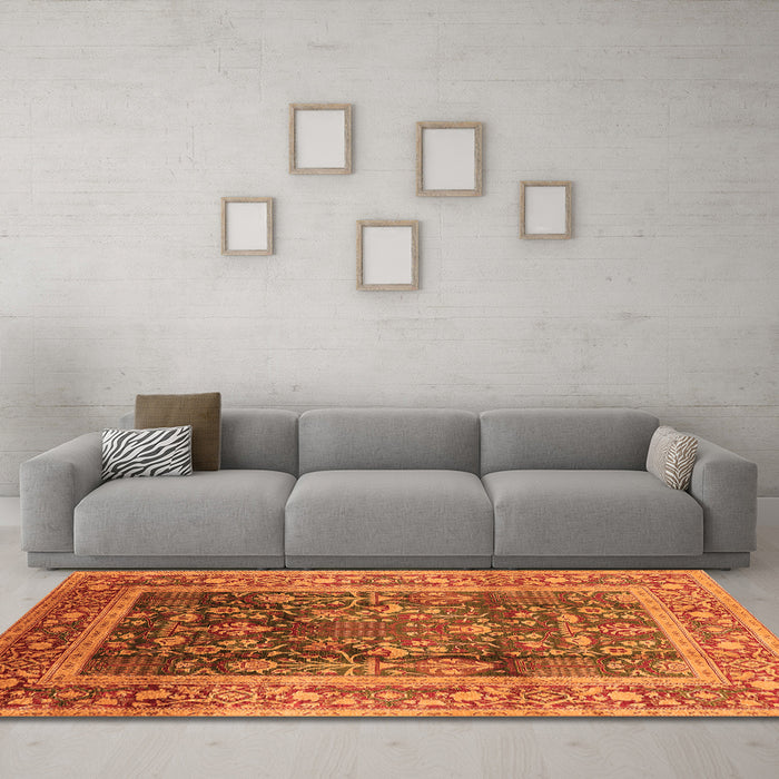 Machine Washable Oriental Orange Industrial Area Rugs in a Living Room, wshurb669org