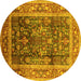 Round Oriental Yellow Industrial Rug, urb669yw