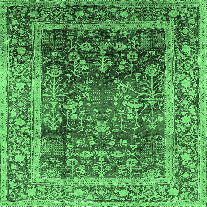 Square Machine Washable Oriental Emerald Green Industrial Area Rugs, wshurb669emgrn