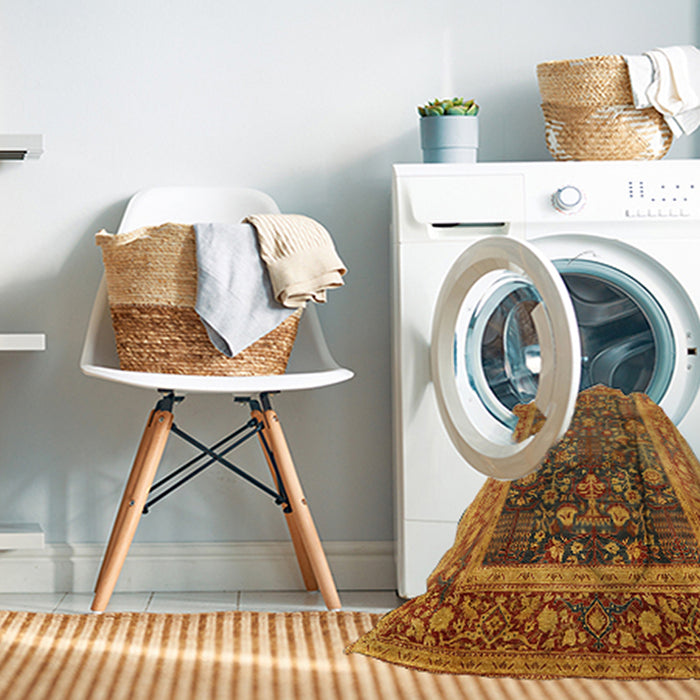 Machine Washable Industrial Modern Fire Brick Red Rug in a Washing Machine, wshurb669