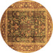 Round Machine Washable Oriental Brown Industrial Rug, wshurb669brn