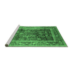 Sideview of Machine Washable Oriental Emerald Green Industrial Area Rugs, wshurb669emgrn