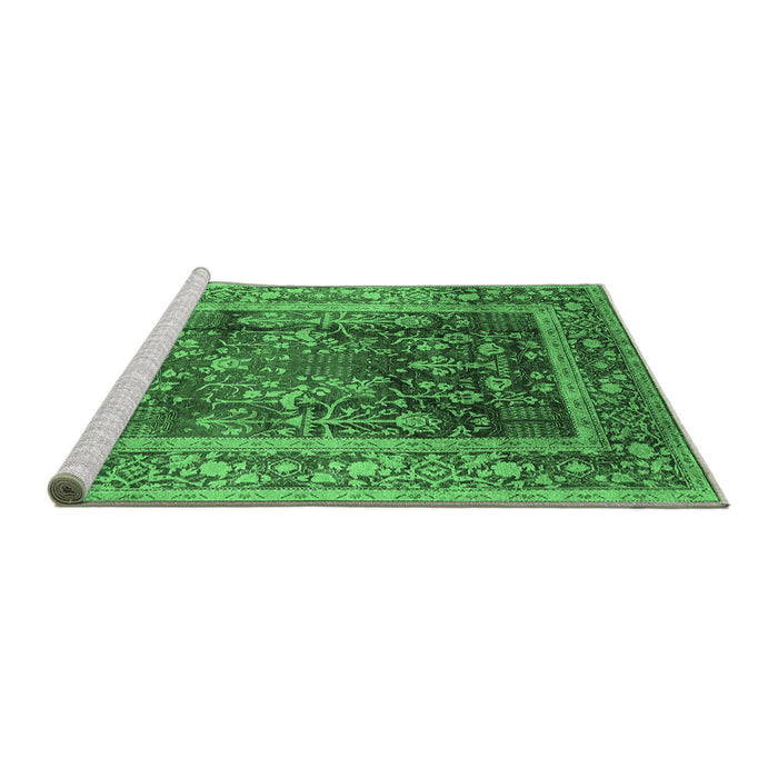 Sideview of Machine Washable Oriental Emerald Green Industrial Area Rugs, wshurb669emgrn