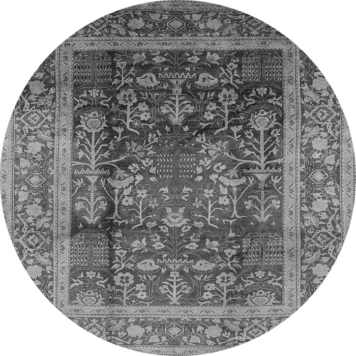 Round Machine Washable Oriental Gray Industrial Rug, wshurb669gry