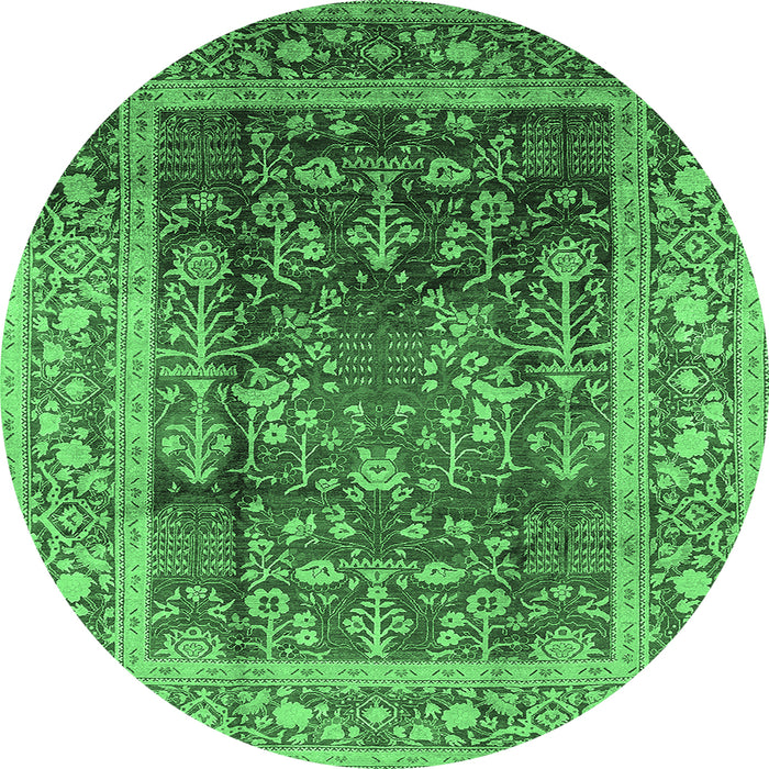 Round Machine Washable Oriental Emerald Green Industrial Area Rugs, wshurb669emgrn