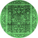 Round Machine Washable Oriental Emerald Green Industrial Area Rugs, wshurb669emgrn