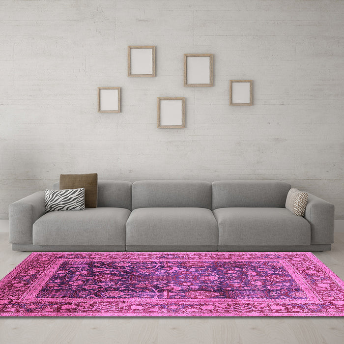 Machine Washable Oriental Purple Industrial Area Rugs in a Living Room, wshurb669pur
