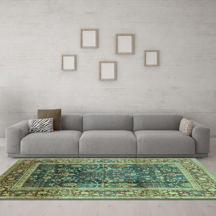 Machine Washable Oriental Light Blue Industrial Rug in a Living Room, wshurb669lblu
