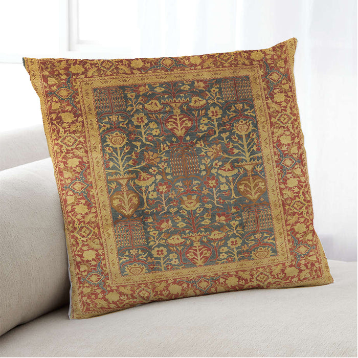 Lifestyle Image of Mid-Century Modern Urban Square Fire Brick Red Throw Pillow, 18 inch by 18 inch, pwurb669