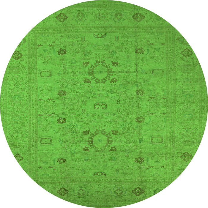Round Machine Washable Oriental Green Industrial Area Rugs, wshurb670grn