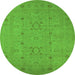 Round Machine Washable Oriental Green Industrial Area Rugs, wshurb670grn