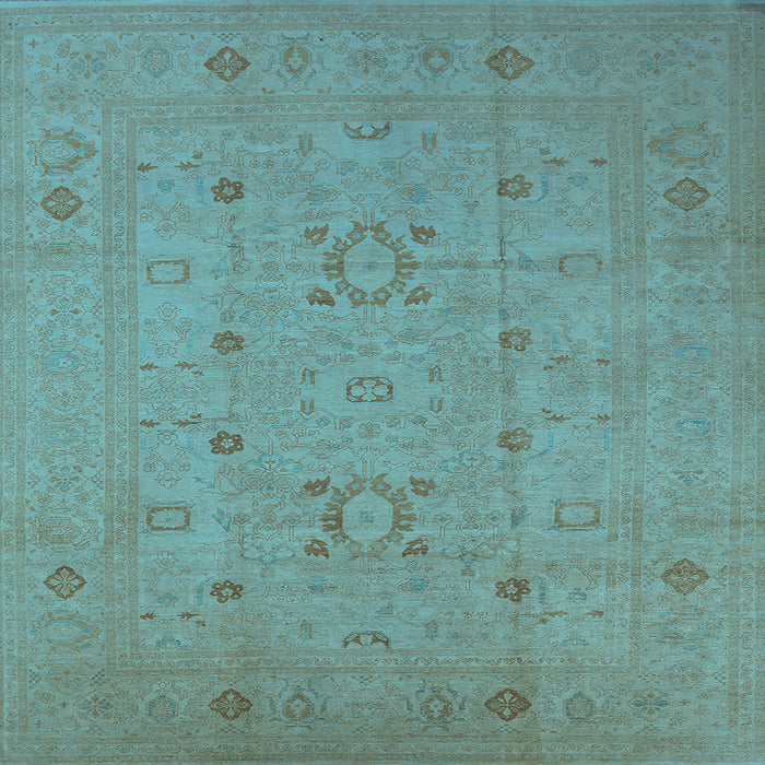 Square Machine Washable Oriental Light Blue Industrial Rug, wshurb670lblu