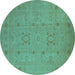 Round Oriental Turquoise Industrial Rug, urb670turq